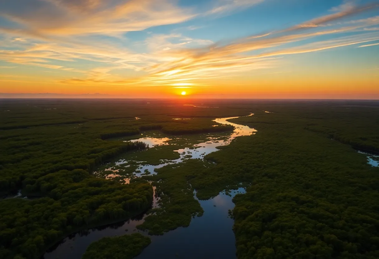 Vibrant Louisiana coastal wetlands showcasing lush vegetation and water bodies