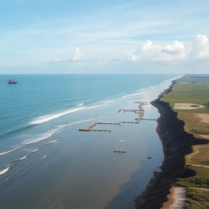 SPONSOR OUR ARTICLES Scenic view of Louisiana's coastline with offshore oil rigs