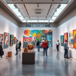 Visitors exploring the Louisiana Contemporary exhibition at the Ogden Museum.