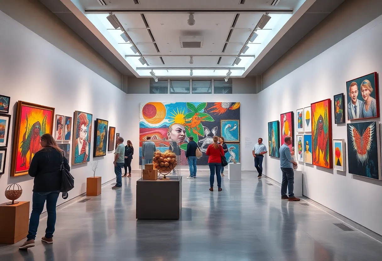 Visitors exploring the Louisiana Contemporary exhibition at the Ogden Museum.