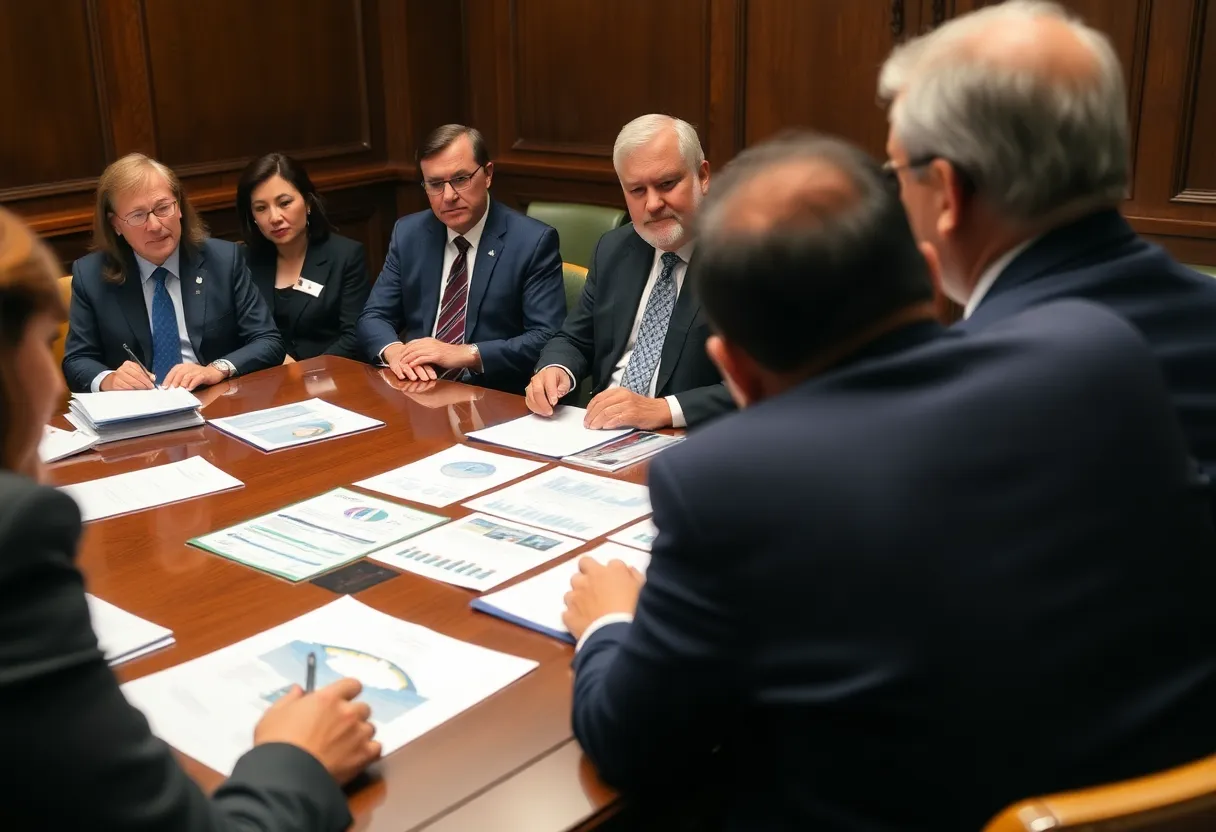 Government officials discussing ethics legislation changes in a meeting