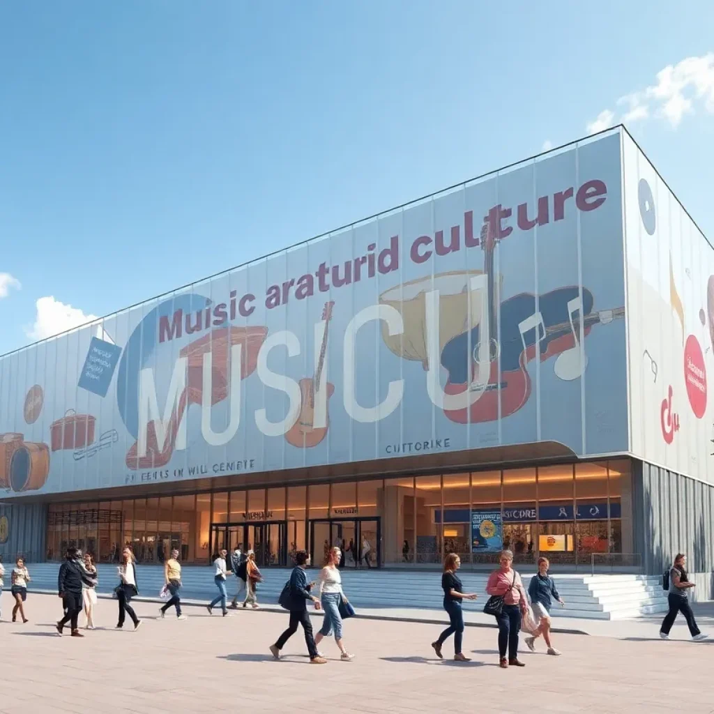 Rendering of Louisiana Music Museum showing musical themes