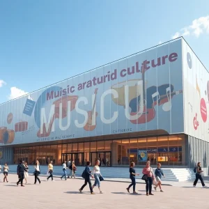 Rendering of Louisiana Music Museum showing musical themes