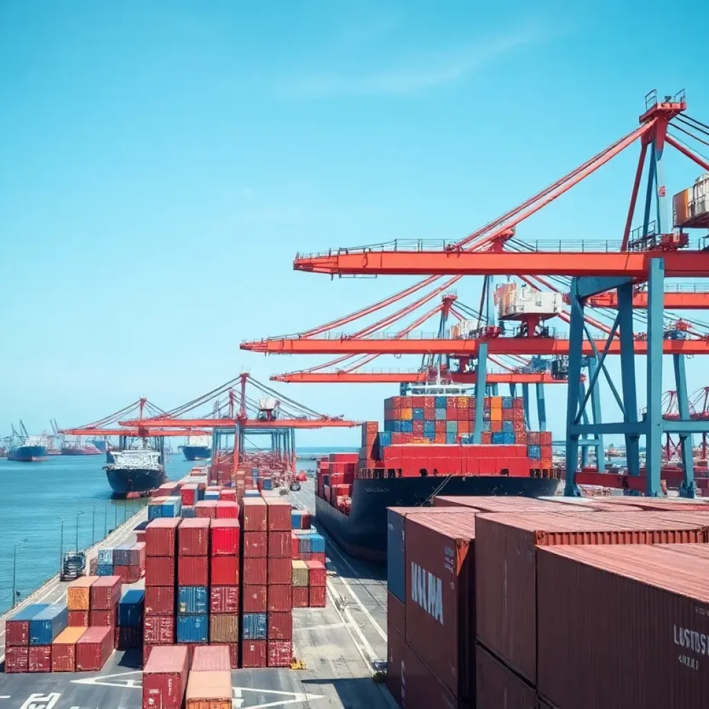 Port scene demonstrating Louisiana's international trade capabilities