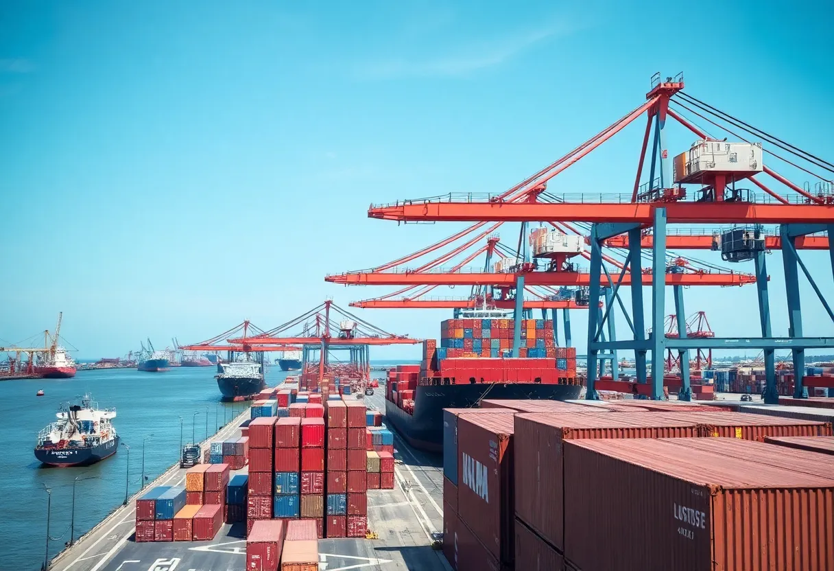 Port scene demonstrating Louisiana's international trade capabilities