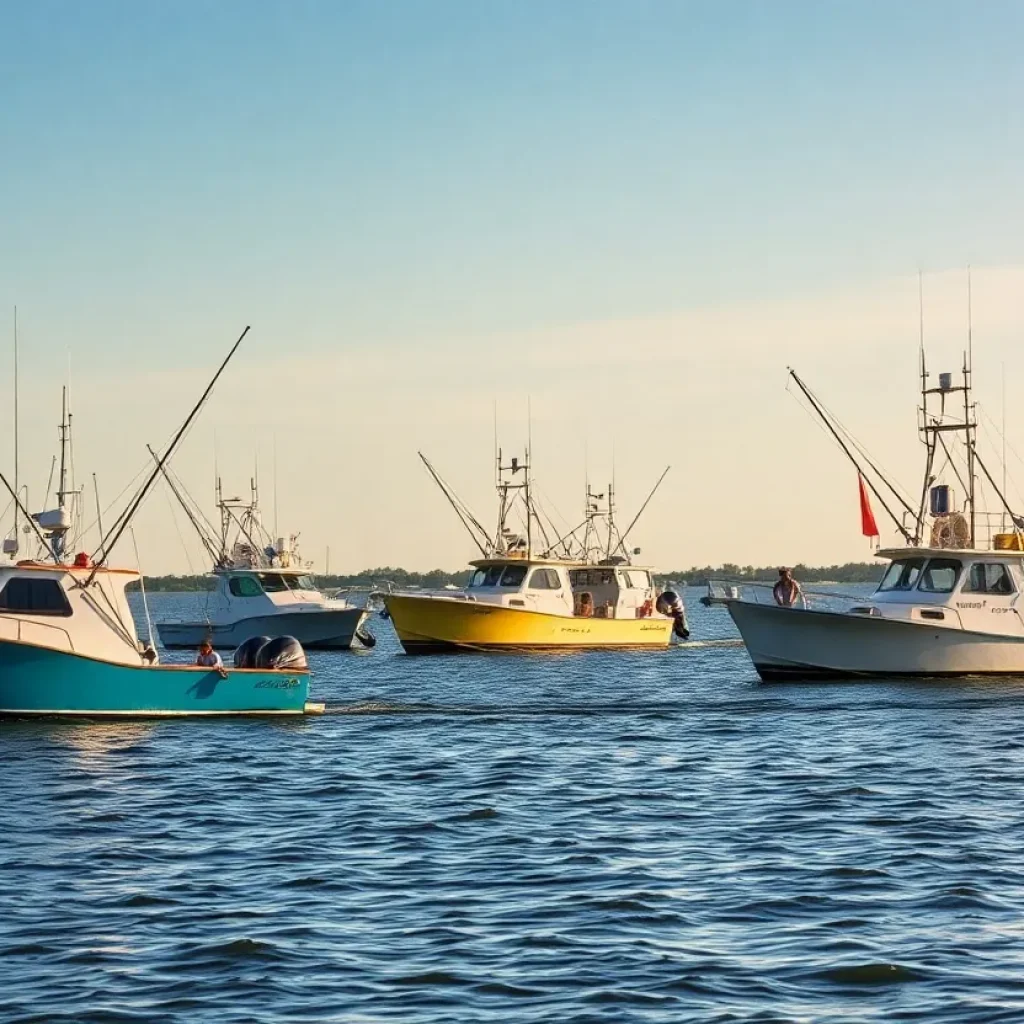 Fishing boats in Louisiana waters preparing for the shrimp season