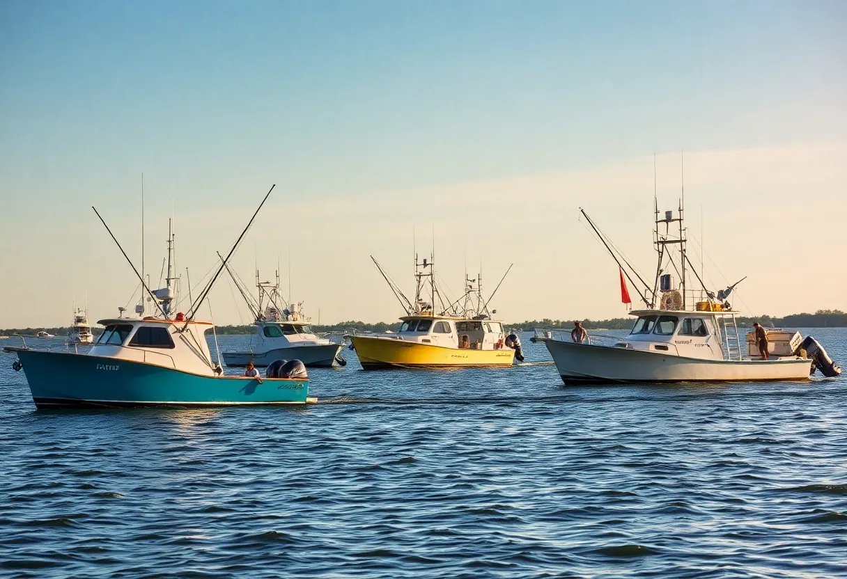 Fishing boats in Louisiana waters preparing for the shrimp season