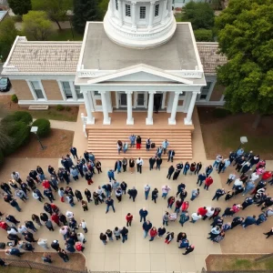 Voters outside the Louisiana State Capitol during tax reform vote