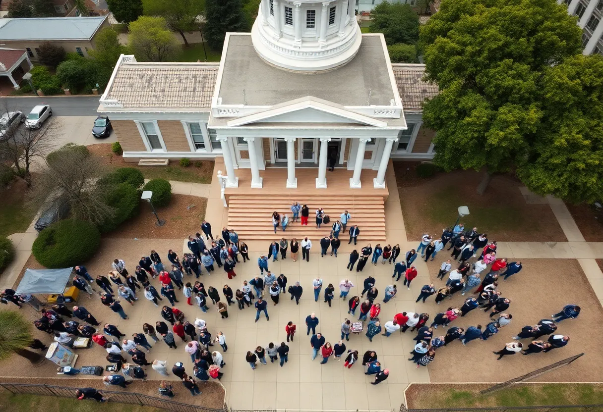 Voters outside the Louisiana State Capitol during tax reform vote