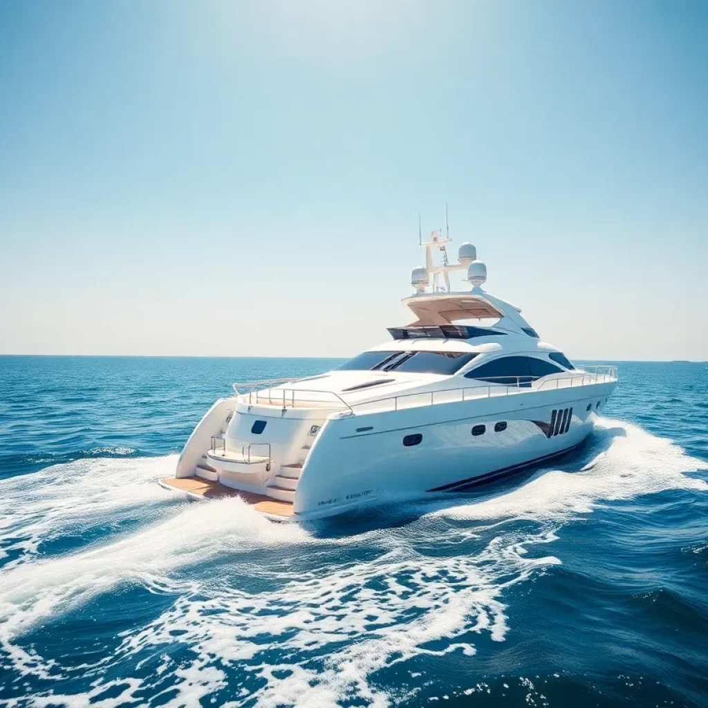 Luxury yacht sailing in Louisiana waters under a clear blue sky