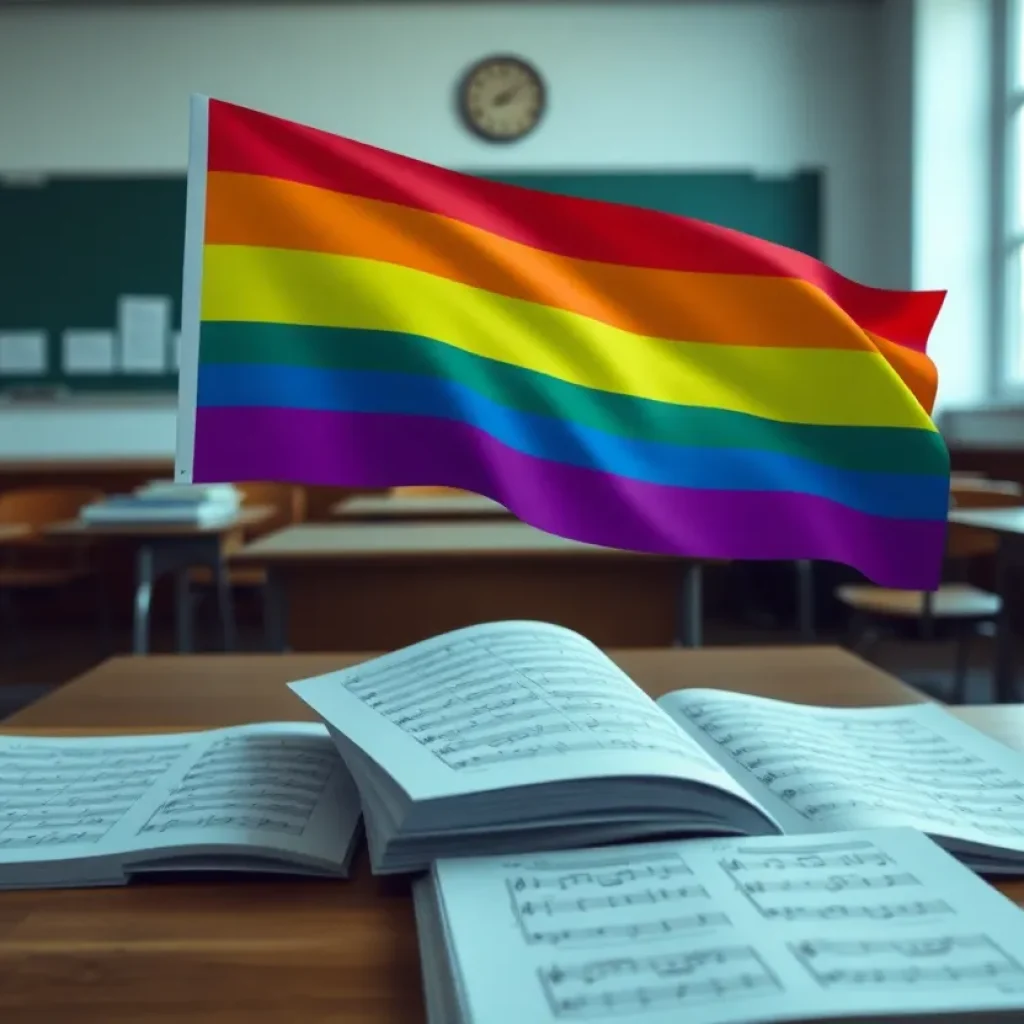 Classroom with music notes representing education and inclusivity.