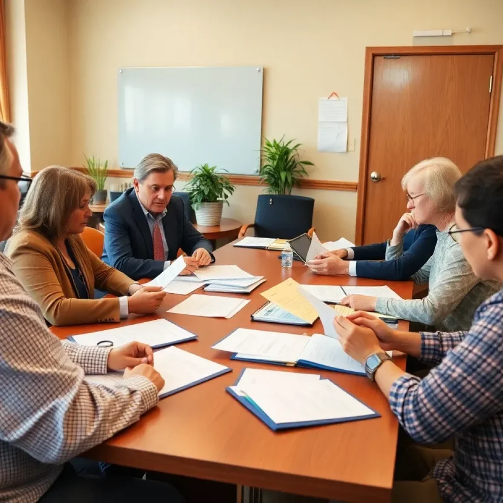 Community representatives discussing financial accountability