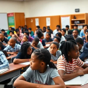 SHARE YOUR STORY A vibrant classroom scene in a New Orleans charter school.