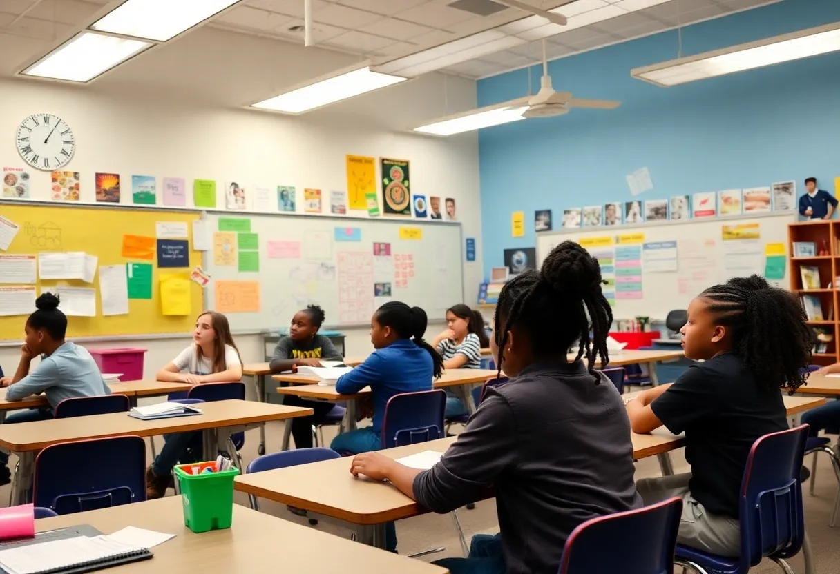Students in a diverse New Orleans classroom engaged in learning activities
