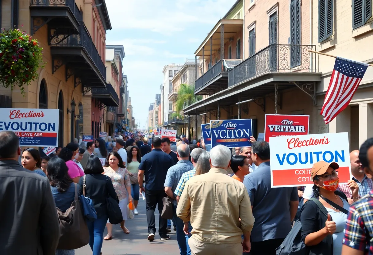 City scene showing New Orleans residents participating in the election process