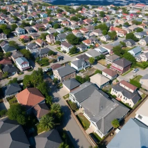 Aerial view of New Orleans neighborhoods illustrating housing market conditions.