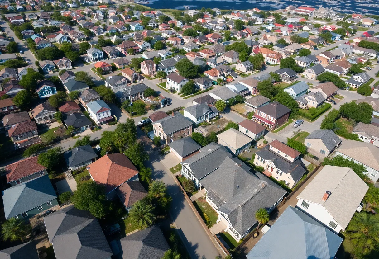 Aerial view of New Orleans neighborhoods illustrating housing market conditions.