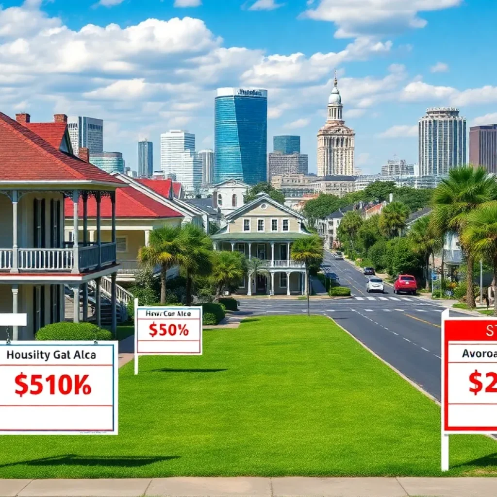 Overview of the New Orleans housing market with homes and city landscape.