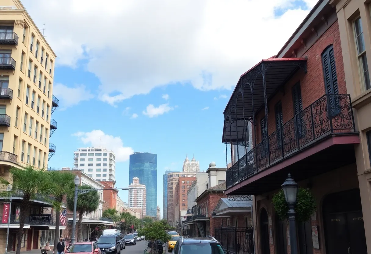 Urban landscape of New Orleans reflecting rising humidity.