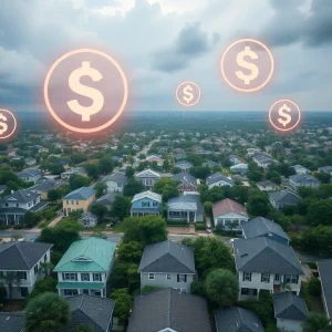 Aerial view of New Orleans homes showing insurance impact