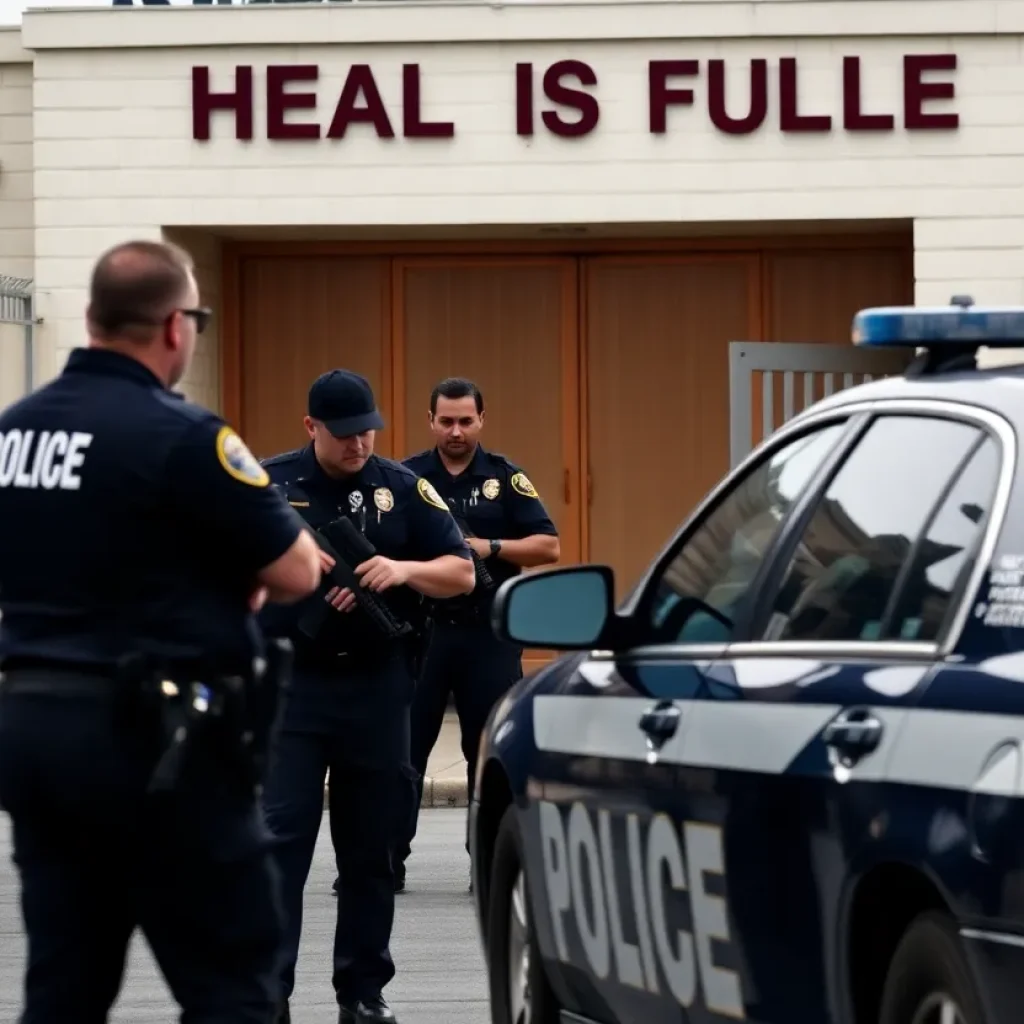 Police officers conducting a manhunt outside a New Orleans jail