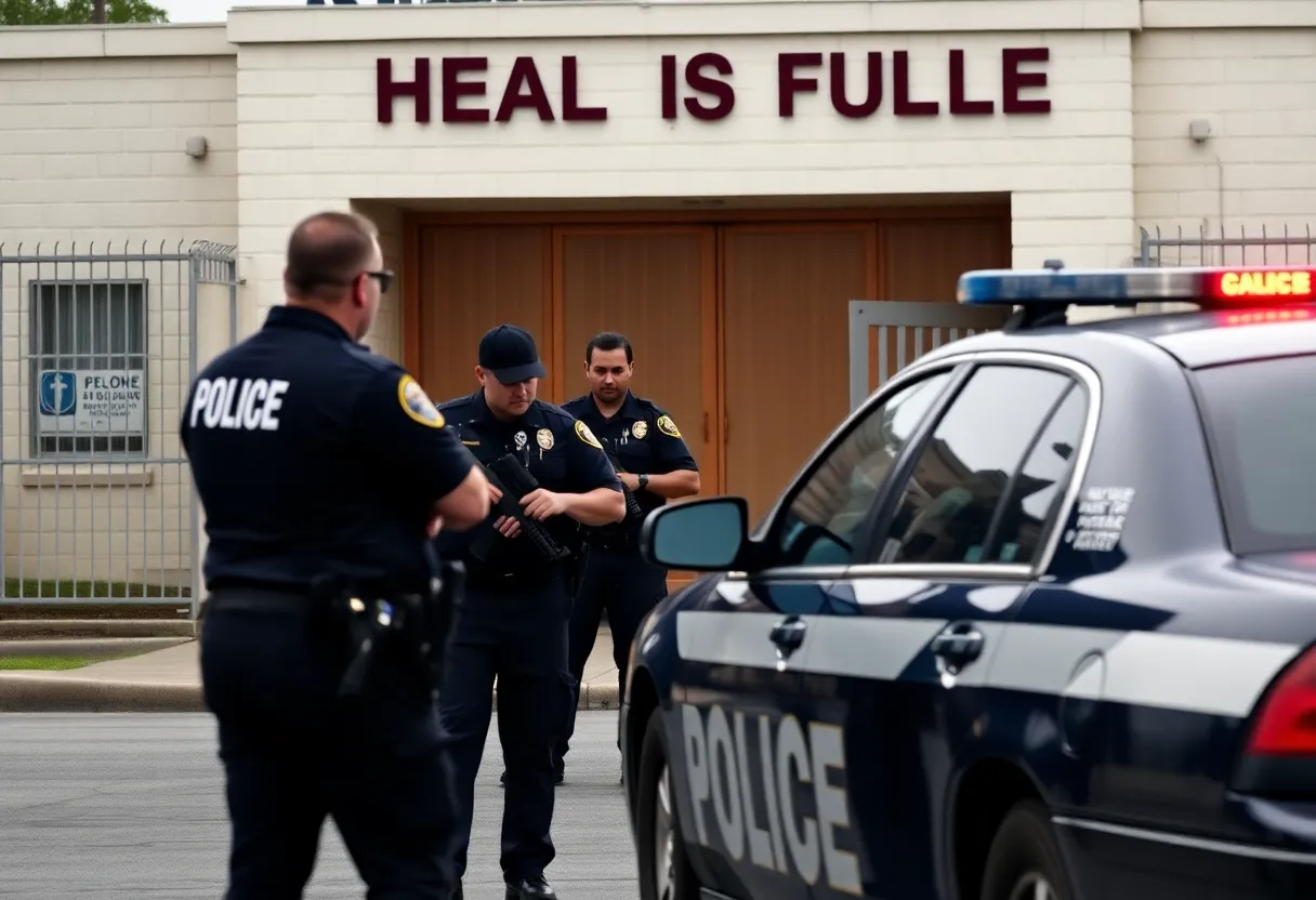 Police officers conducting a manhunt outside a New Orleans jail