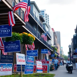 Campaign signs in New Orleans during mayoral election season.