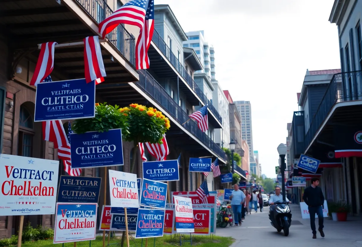 Campaign signs in New Orleans during mayoral election season.