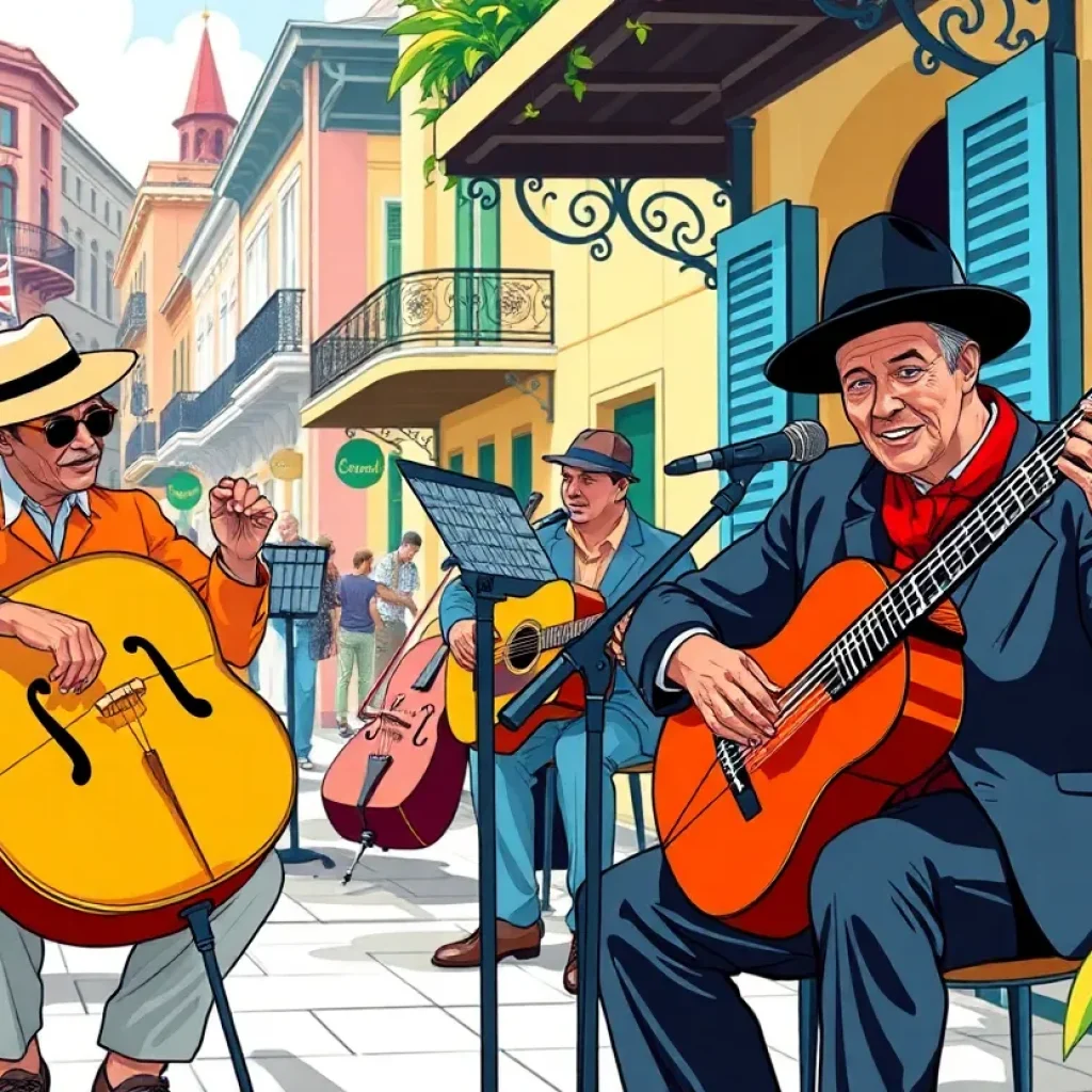Illustration of musicians playing in New Orleans