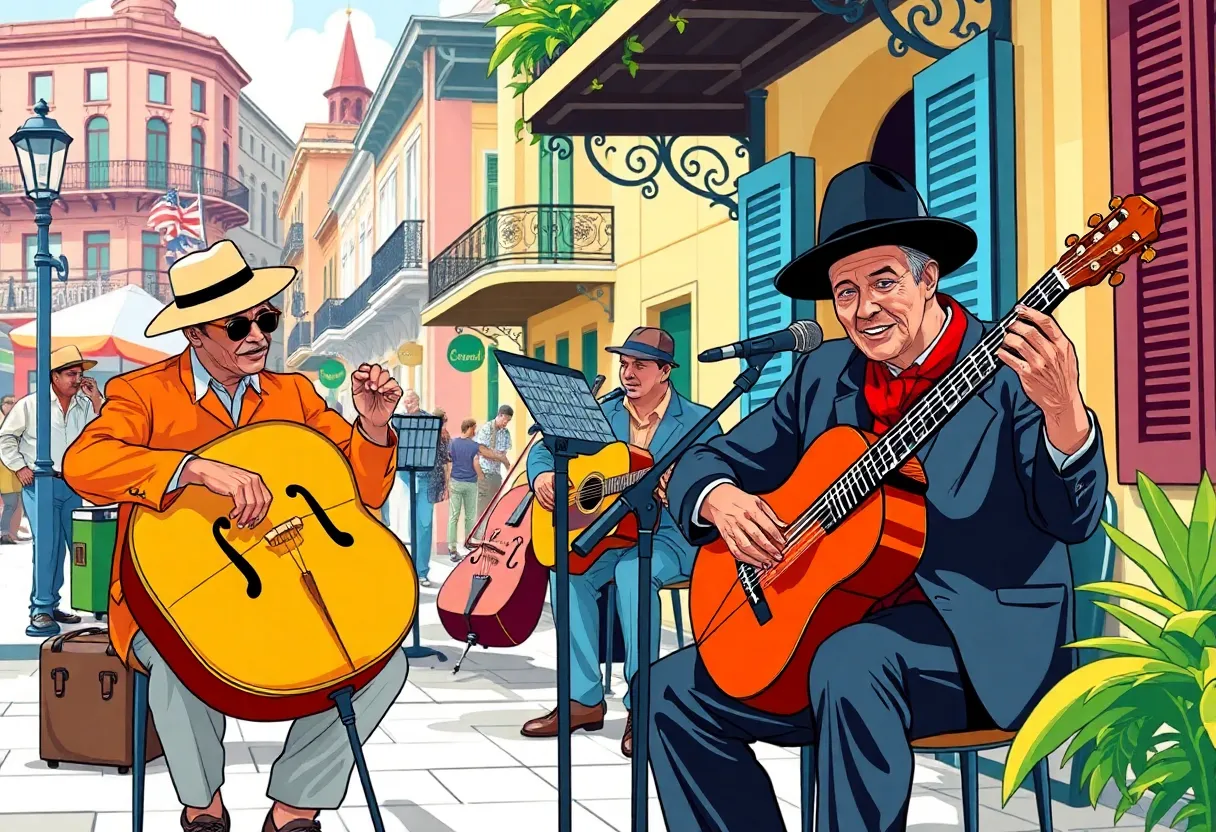 Illustration of musicians playing in New Orleans