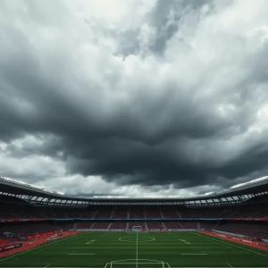 A stormy football stadium representing a crisis.