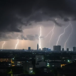Stormy night in New Orleans causing power outages