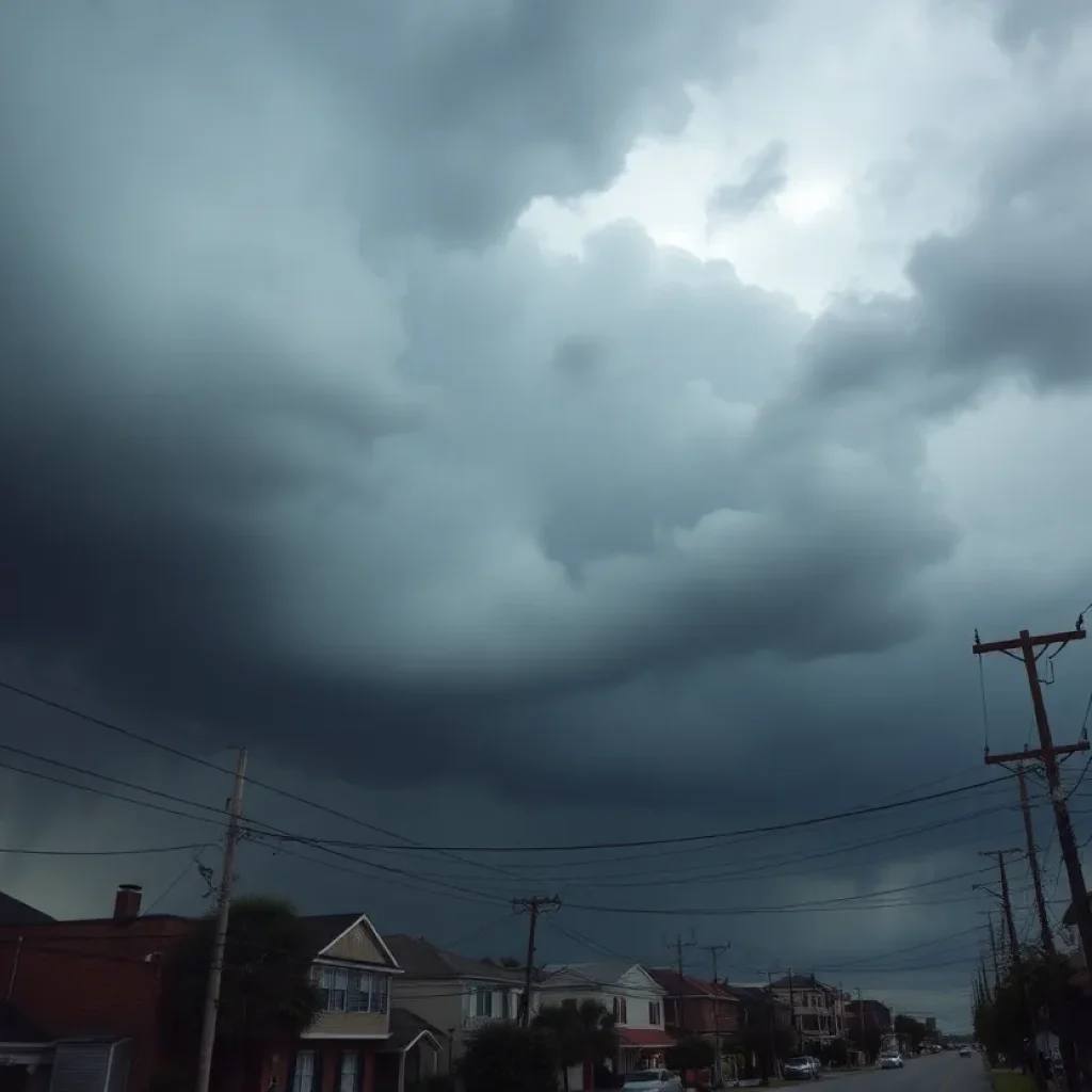 Stormy weather in New Orleans causing power outages and flooding