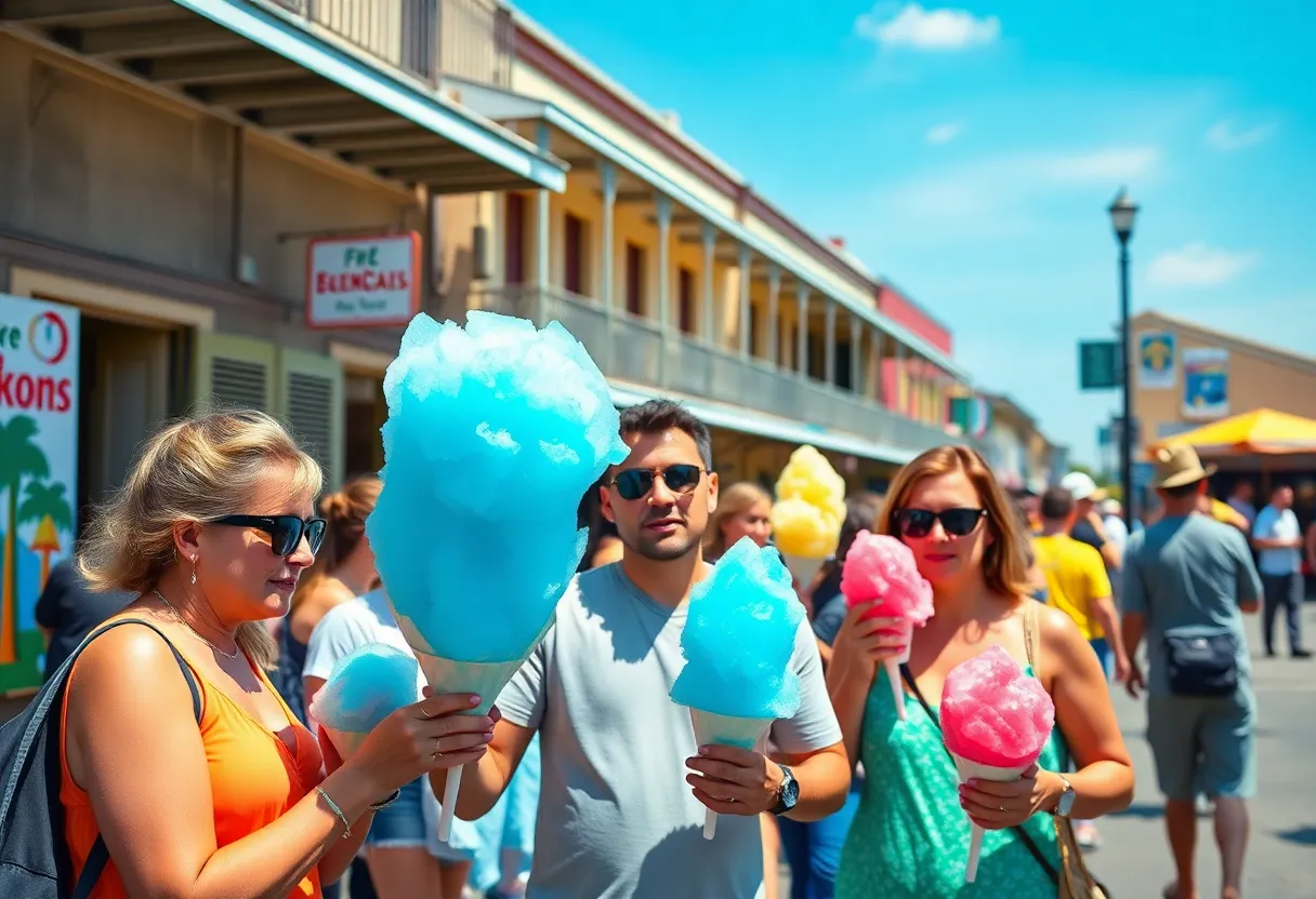 People enjoying snoballs in the New Orleans heat
