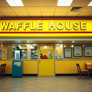 Exterior view of the new Waffle House in Scott, Louisiana