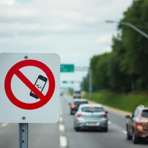 Road sign prohibiting handheld phone use while driving