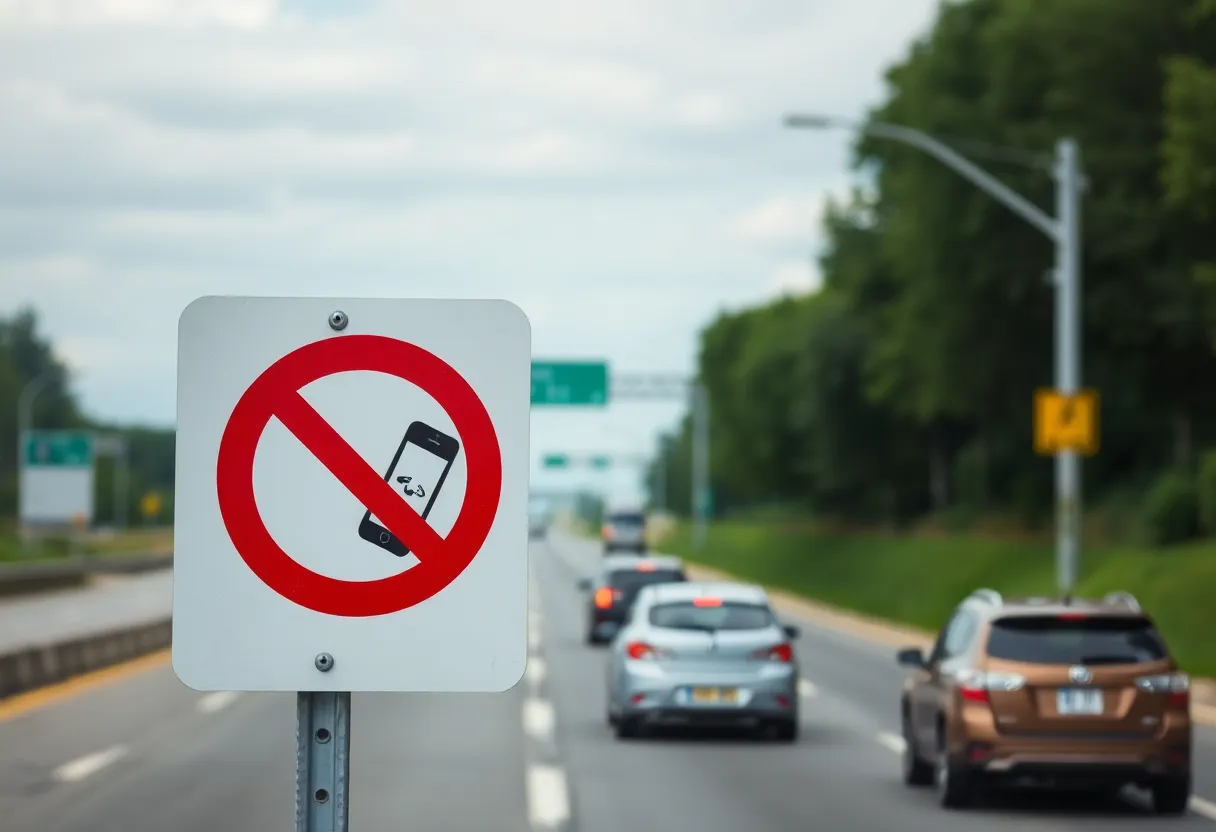 Road sign prohibiting handheld phone use while driving