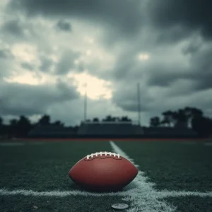 Football field with a single football representing loss