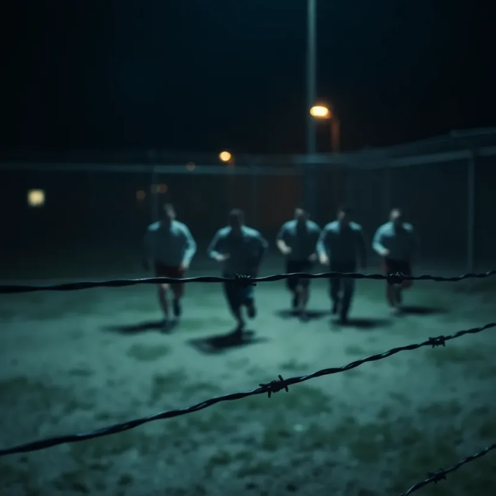 Inmates escaping from a prison at night