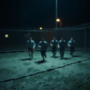 Inmates escaping from a prison at night