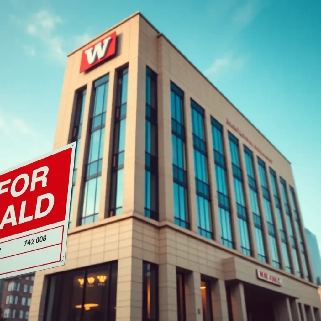 Corporate building of PB Bankshares with a 'for sale' sign