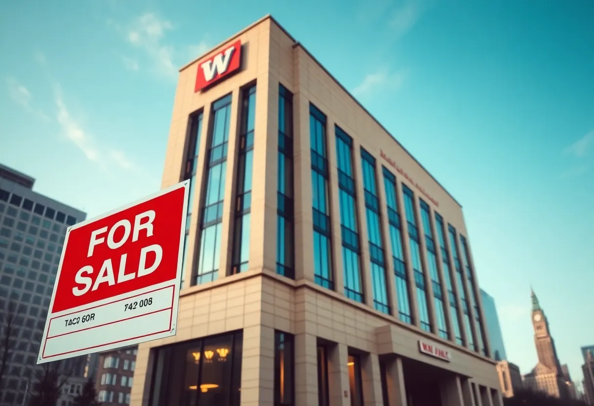 Corporate building of PB Bankshares with a 'for sale' sign