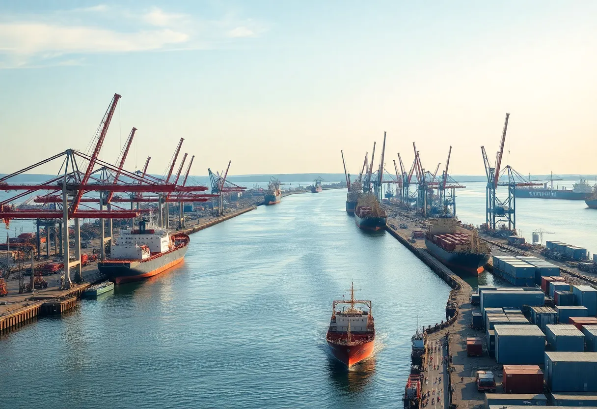 Busy Port Fourchon with ships and cranes