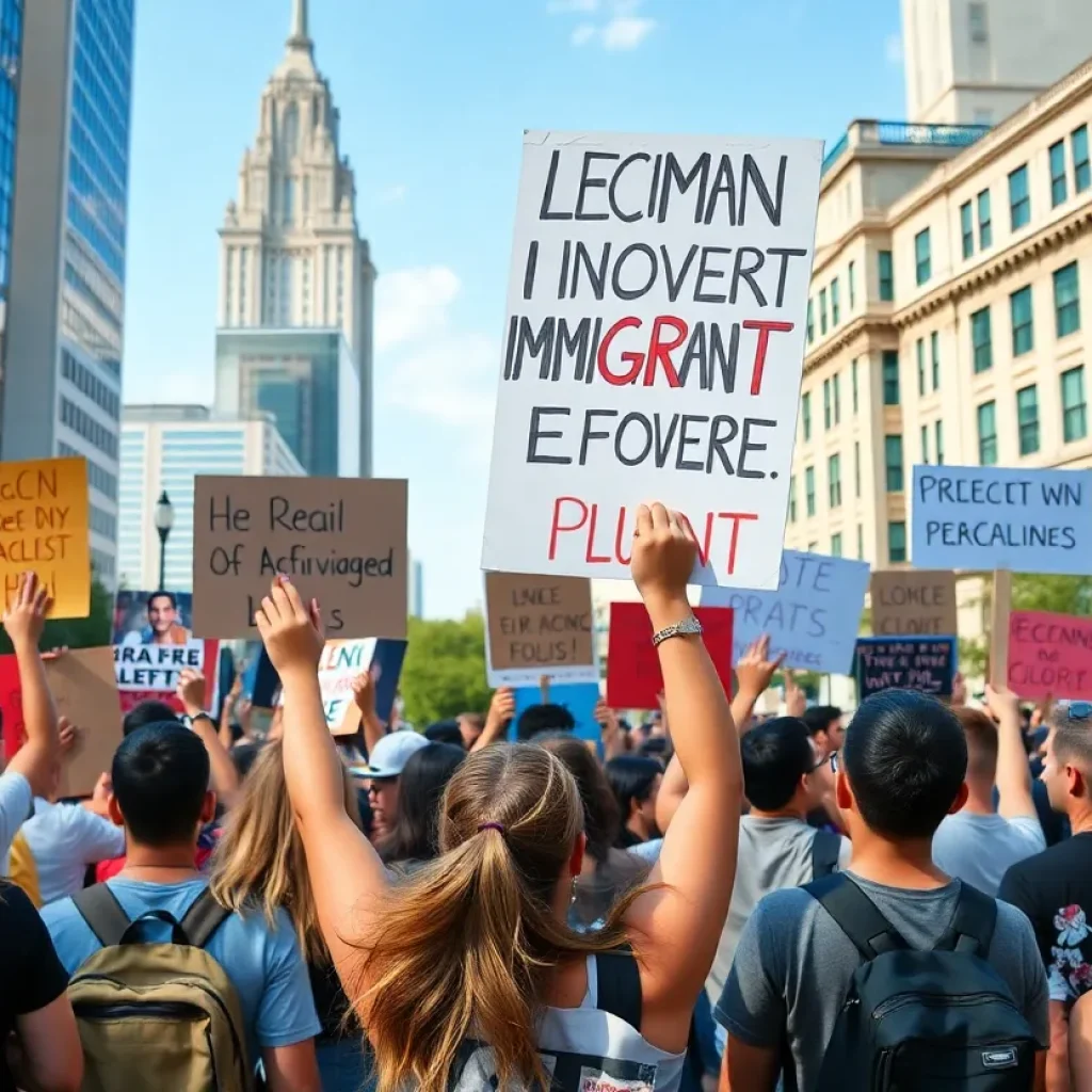 Protesters demonstrating against ICE raids in New Orleans.