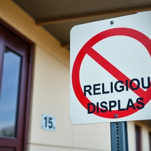 Sign at a public school stating 'No Religious Displays'