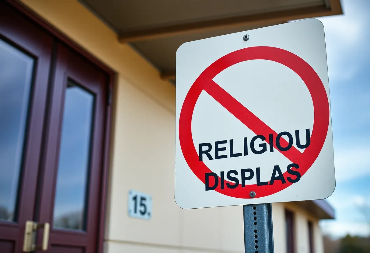 Sign at a public school stating 'No Religious Displays'