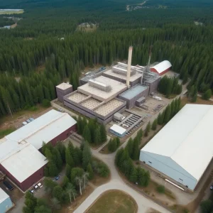 Aerial view of the Red River Paper Mill site after closure