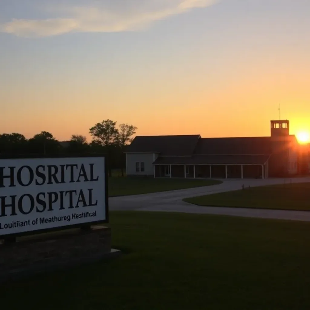 A rural hospital in Louisiana surrounded by farmland.