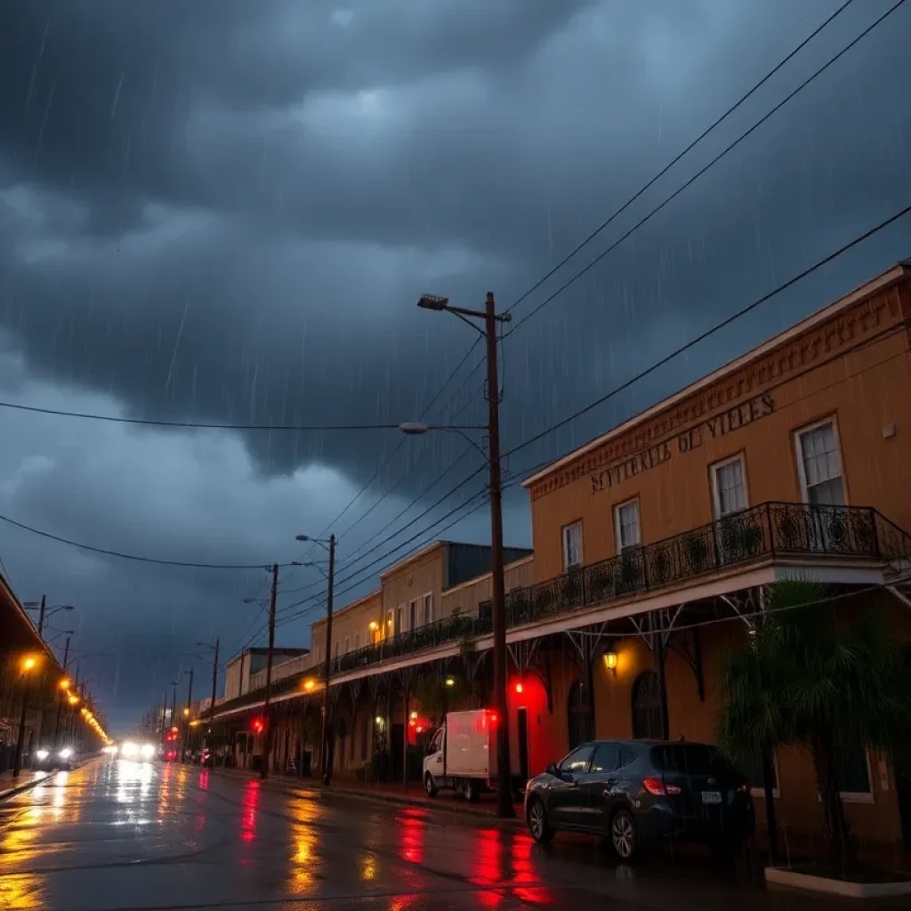 Storm clouds over New Orleans causing power outages