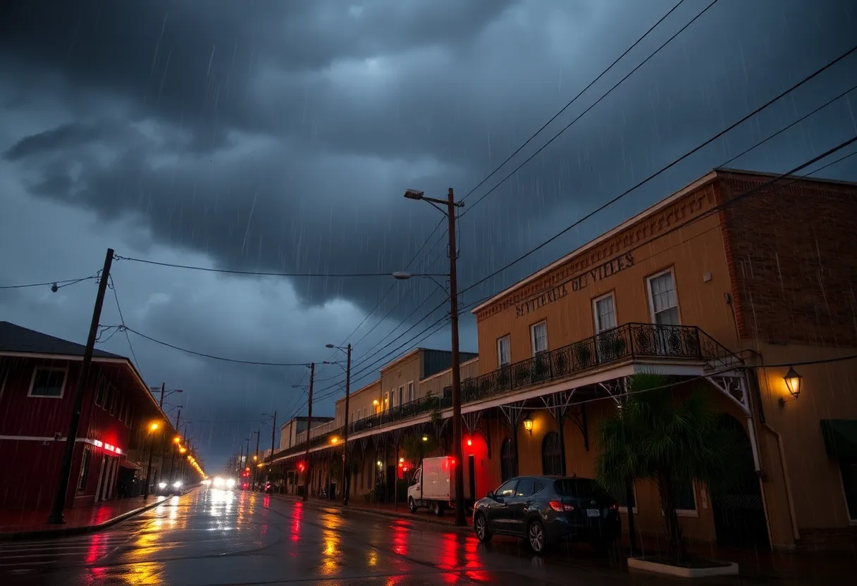 Storm clouds over New Orleans causing power outages